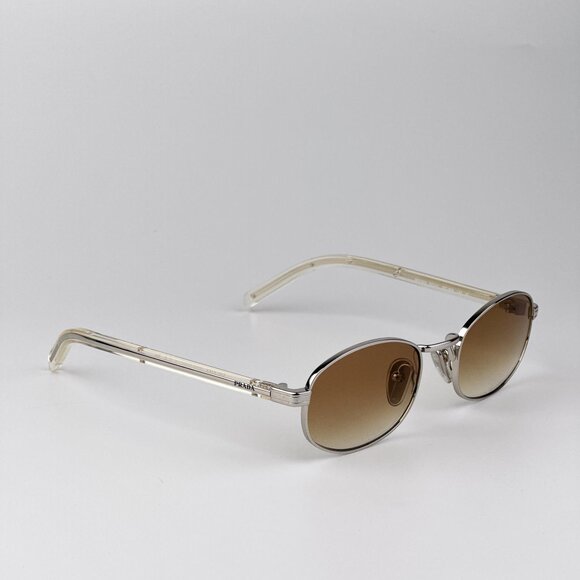 Prada Sunglasses – Silver Oval Frame Gradient Brown Lenses | Model PRB53S 1BC80K - Picture 5 of 11